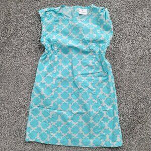 Hannah Anderson White Teal Print Dress 130  Approx  Size 7-8
